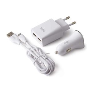 Kit Carregadores Micro Usb Automotivo E Tomada Oex Kv301 Branco