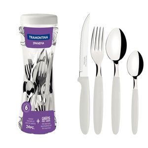 Faqueiro Tramontina Ipanema Inox Branco com Pote Plástico 24 Peças