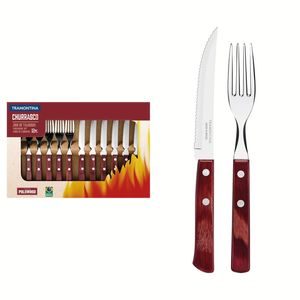 Jogo de Talheres Churrasco Tramontina Inox Cabo Vermelho Polywood 12 Peças