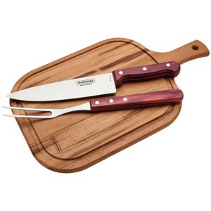Kit  Churrasco Tramontina Inox Vermelho Polywood Tábua 3 Peças