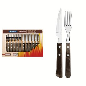 Jogo Talheres Churrasco Tramontina Inox Cabo Castanho Polywood 12 Peças