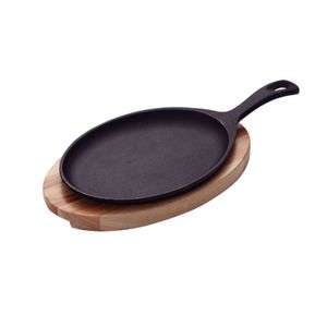Tábua Churrasco Tramontina Mix Gril Oval Ferro Fundido Base em Madeira 30,5x18,5cm