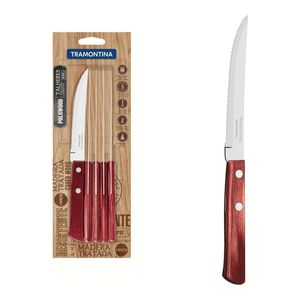 Conjunto Faca Churrasco Inox 6 Peças Polywood Vermelho Tramontina