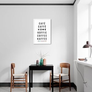 Quadro Palavra Café Idiomas 86x60 Caixa Branco