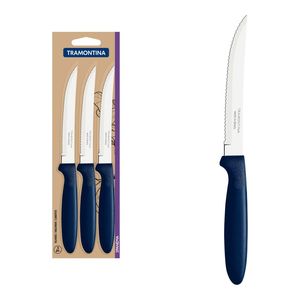 Conjunto Facas Churrasco Inox 3 Peças Ipanem Azul  Tramontina