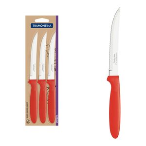 Conjunto Facas Churrasco Inox 3 Peças Ipanem Vermelho Tramontina