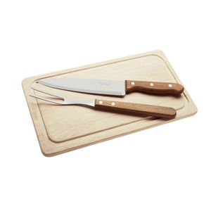 Kit Churrasco Tramontina Inox e Cabos em Madeira Natural 3 Peças