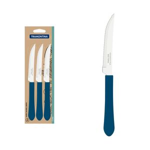 Conjunto Facas Churrasco Inox 3 Peças Leme Azul Tramontina