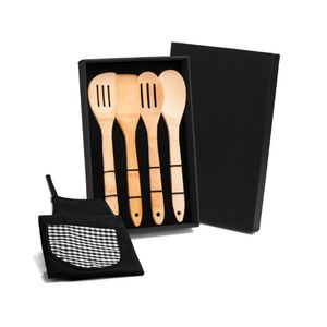 Conjunto De Utensílios Em Bambu 30Cm Com Avental - 5 Pçs Welf