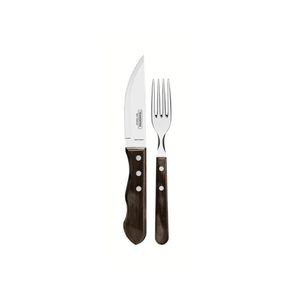 Jogo de Talheres Churrasco Jumbo Tramontina Inox Cabo Castanho Polywood 12 Peças