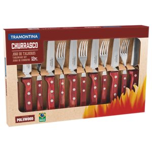 Jogo para churrasco com garfo e faca inox 12 peças Polywood Tramontina