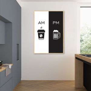 Quadro Cozinha AM PM - Café e Cerveja 100x70 Filete Marfim