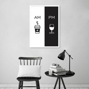 Quadro Cozinha AM PM - Café e Vinho 100x70 Caixa Branco