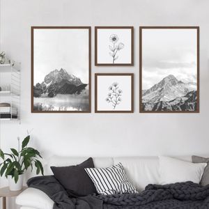 Quadros Decorativos  Montanhas e Plantas 171 x 86 2-86x60+2-39x39 Caixa Marrom