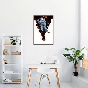 Quadro Astronauta Baseball 43x30 Filete Marrom