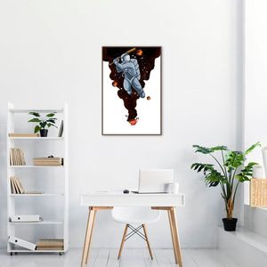 Quadro Astronauta Baseball 60x43 Filete Marrom