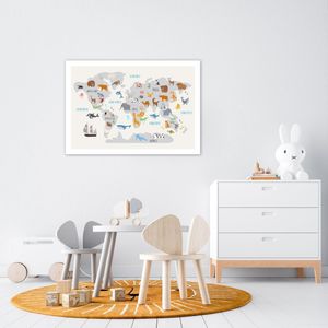 Quadro Mapa Mundi Infantil Animais 43x30 Sem Moldura