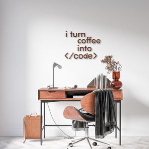 Frase de Parede Dev I turn coffee into Code 100x79 Marrom