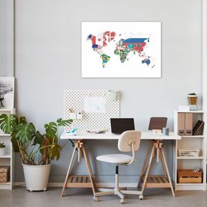 Quadro Mapa Mundi Bandeiras dos Países 43x30 Sem Moldura