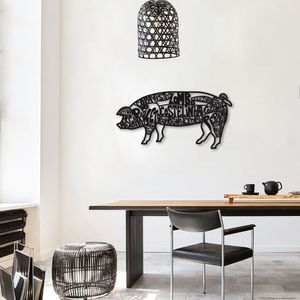 Quadro Escultura Porco Nome Cortes de Carne 80x40 Preto