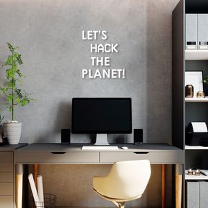 Frase de Parede Dev Let's Hack The Planet 80x71 Branco