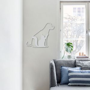 Quadro Escultura Cachorro Gato 120x105 Cinza