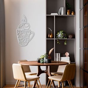Quadro Escultura Xícara de Café Frase 120x68 Cinza