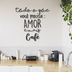 Frase de Parede em Relevo Amor e Café 150x147 Preto