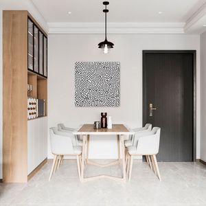Quadro Abst. Linhas Orgânicas Boho Preto 30x30 Sem Moldura