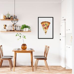 Quadro White Chalk Fatia de Pizza 43x30 Caixa Preto