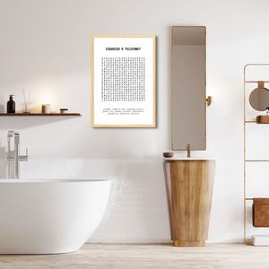 Quadro Divertido Lavabo Caça Palavras 60x43 Caixa Marfim