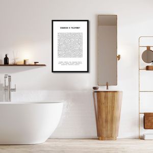 Quadro Divertido Lavabo Caça Palavras 86x60 Caixa Preto