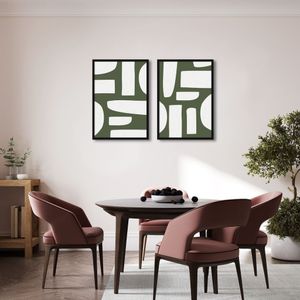 Quadro Boho Orgânico Verde 88x60 2-60x43 Caixa Preto