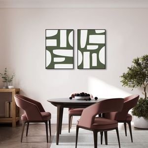 Quadro Boho Orgânico Verde 62x43 2-43x30 Filete Preto