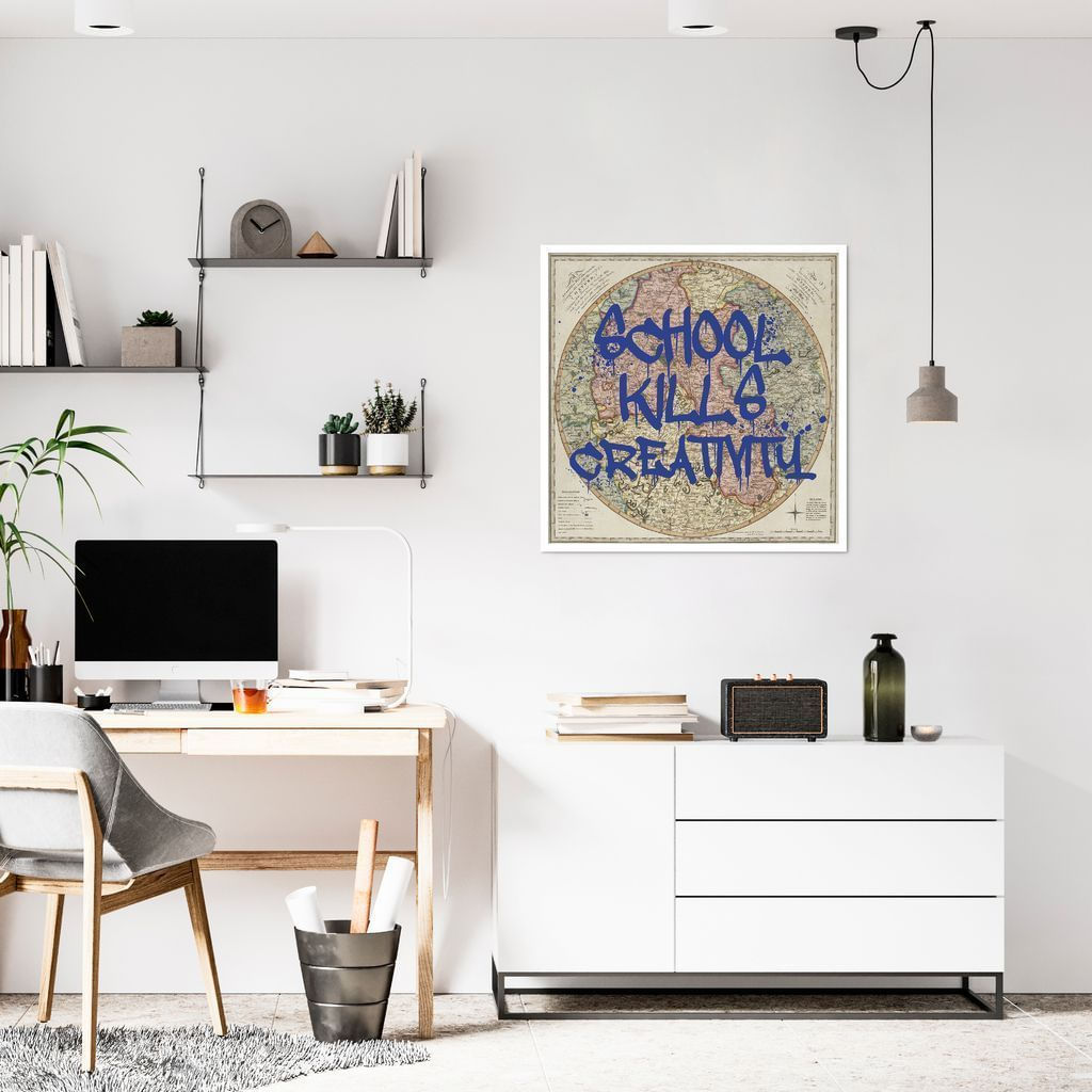 Quadro Frase School Kills Creativity 60x60 Caixa Branco Shopping do