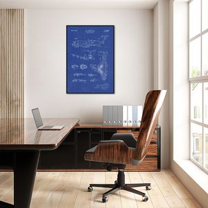 Quadro BluePrint Avião Azul 43x30 Filete Preto Azul