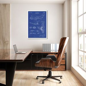 Quadro BluePrint Avião Azul 100x70 Caixa Branco Azul