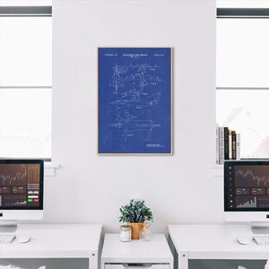 Quadro BluePrint Avião de Caça Azul 43x30 Filete Marfim Azul