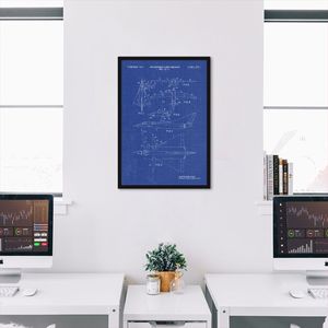 Quadro BluePrint Avião de Caça Azul 60x43 Caixa Preto Azul