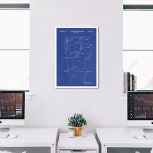 Quadro BluePrint Avião de Caça Azul 60x43 Caixa Branco Azul