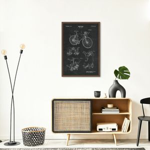 Quadro BluePrint Bicicleta 43x30 Caixa Marrom Preto