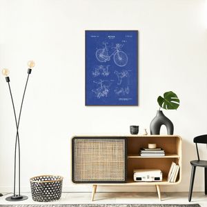 Quadro BluePrint Bicicleta Azul 43x30 Filete Marrom Azul