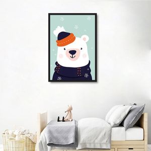 Quadro Infantil Urso na Neve 43x30 Caixa Preto