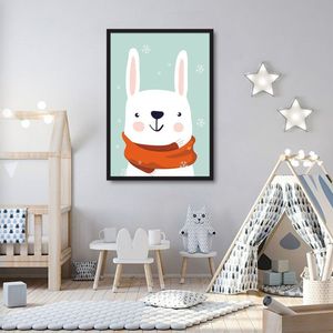 Quadro Infantil Coelho na Neve 43x30 Caixa Preto