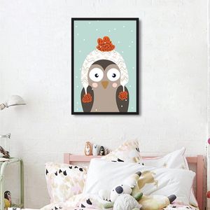 Quadro Infantil Coruja na Neve 86x60 Caixa Preto