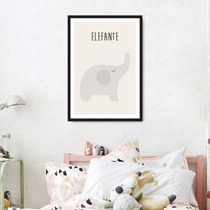 Quadro Infantil Didático Elefante 60x43 Caixa Preto