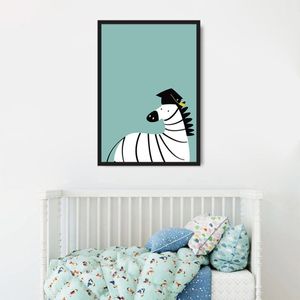 Quadro Infantil Cartoon Zebra 86x60 Caixa Preto