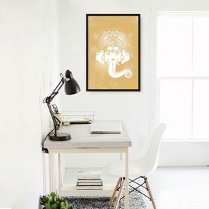 Quadro Deusa Ganesha Amarelo 43x30 Caixa Preto