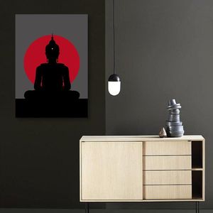 Quadro Silhueta Buda Meditando 60x43 Caixa Preto