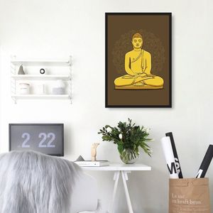 Quadro Buda Meditando 86x60 Caixa Preto